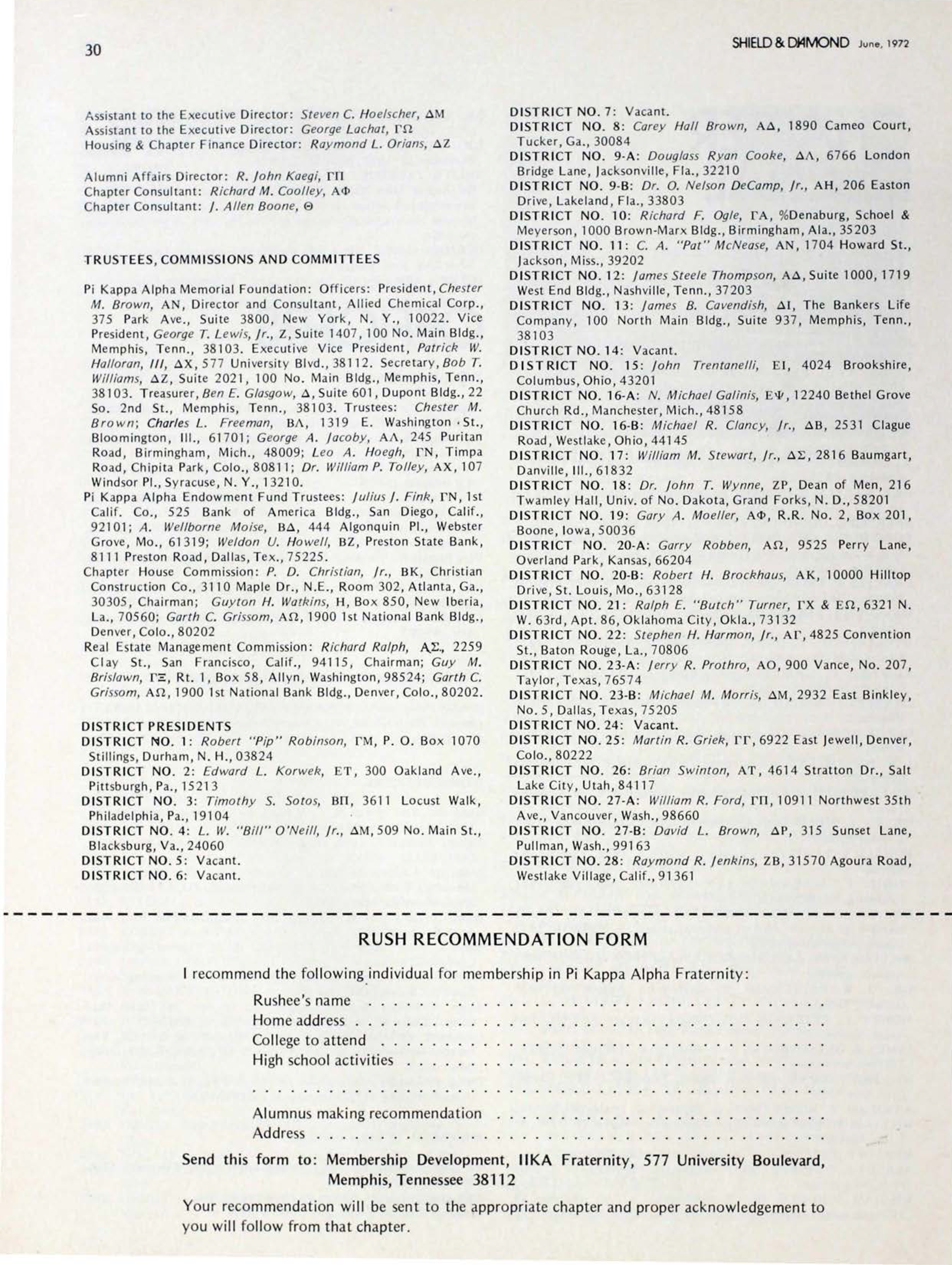 Rush Recommendation Form, June 1972